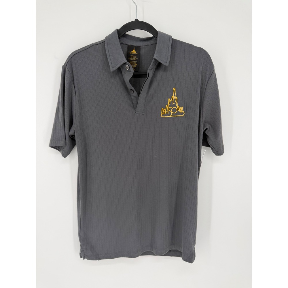 Disney Polo Shirt WDW 50th Anniversary Ribbed Small Gray Gold Castle NWT